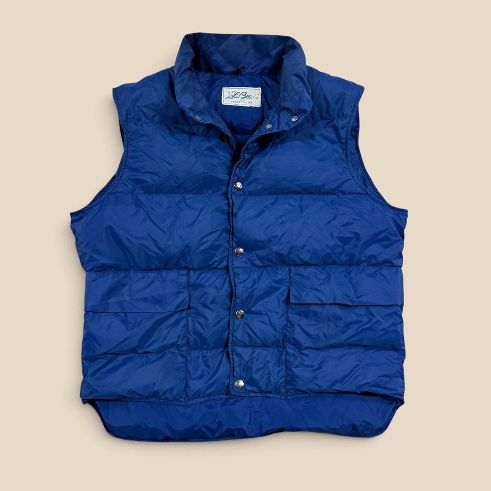 Vintage LL Bean Script L Puffer Vest Navy M/L 70s Down Light Wear